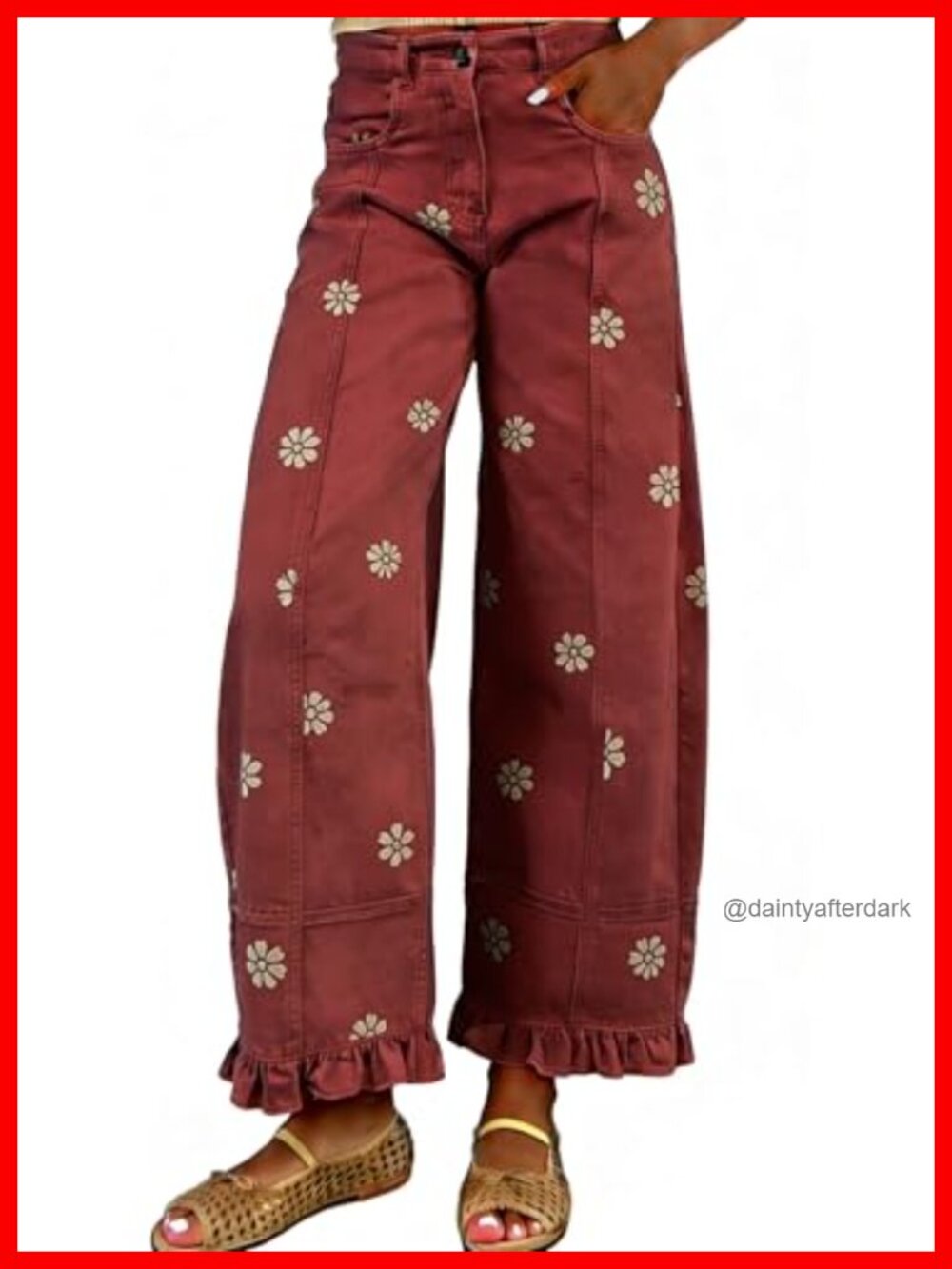 Wide Leg Barrel Jeans Floral Print Patchwork Baggy Boyfriend Denim